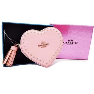 Coach Petal Pink Studded Heart Coin Purse
